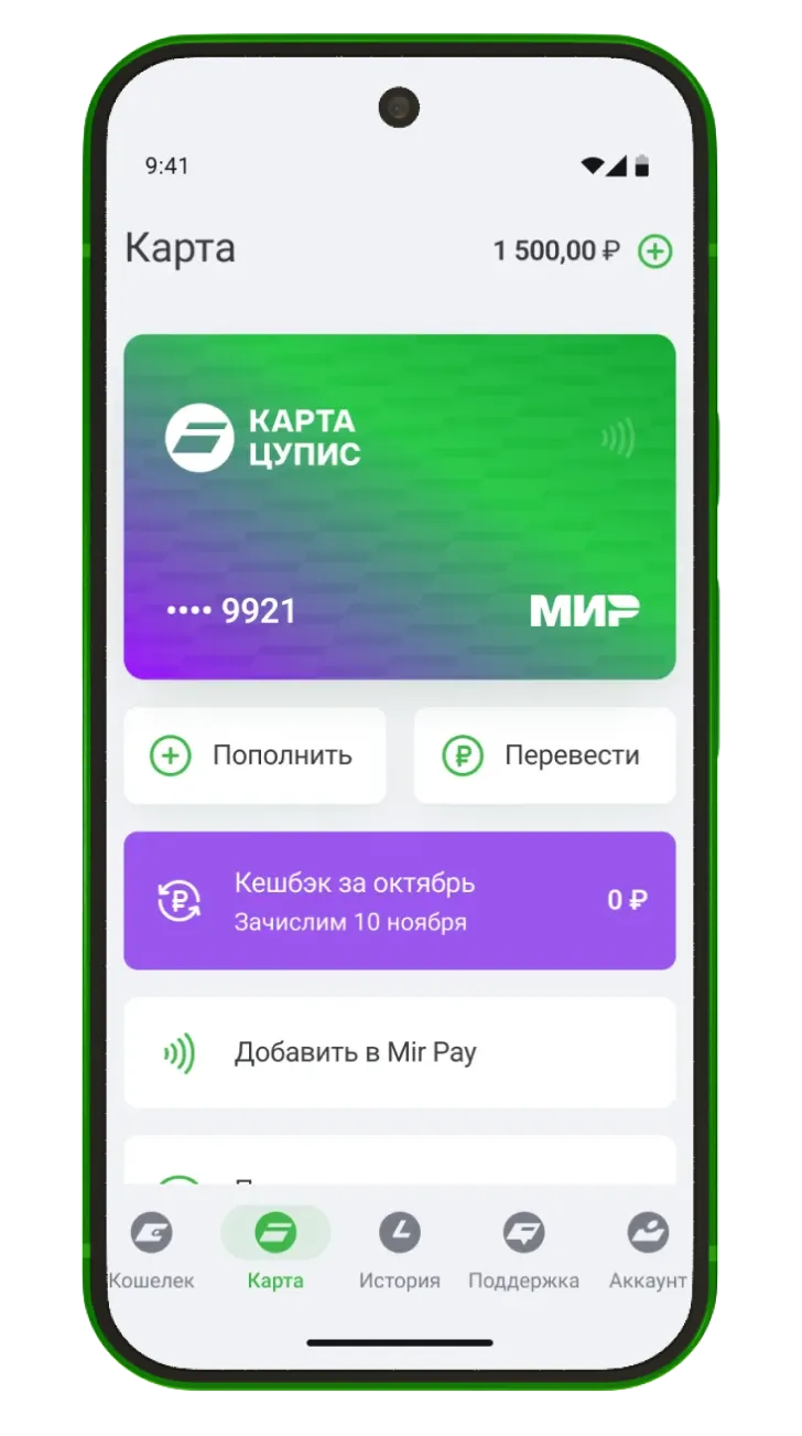 Добавить карту ЦУПИС в Mir Pay