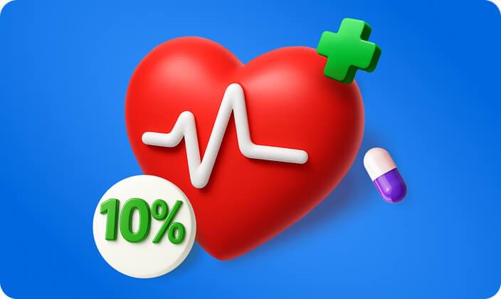 Акция «На здоровье! Кешбэк 10%»